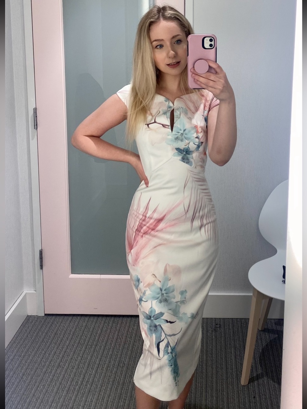 Ted Baker White Floral Midi Sheath Dress Size 0